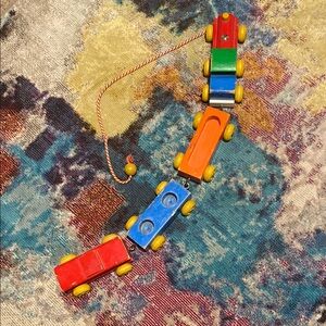 Vintage Playskool Colorful Wooden Pull Train Toy